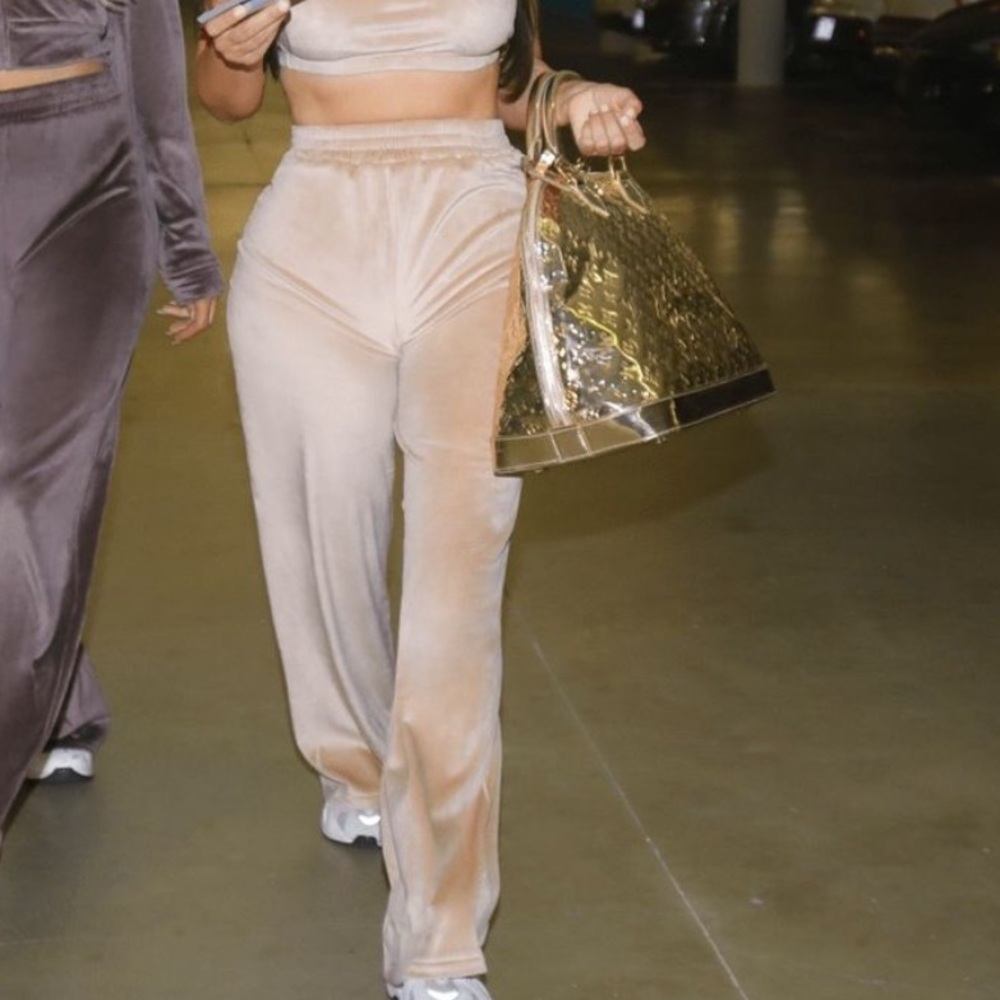 SKIMS Velour Wide Leg Pants in Honey